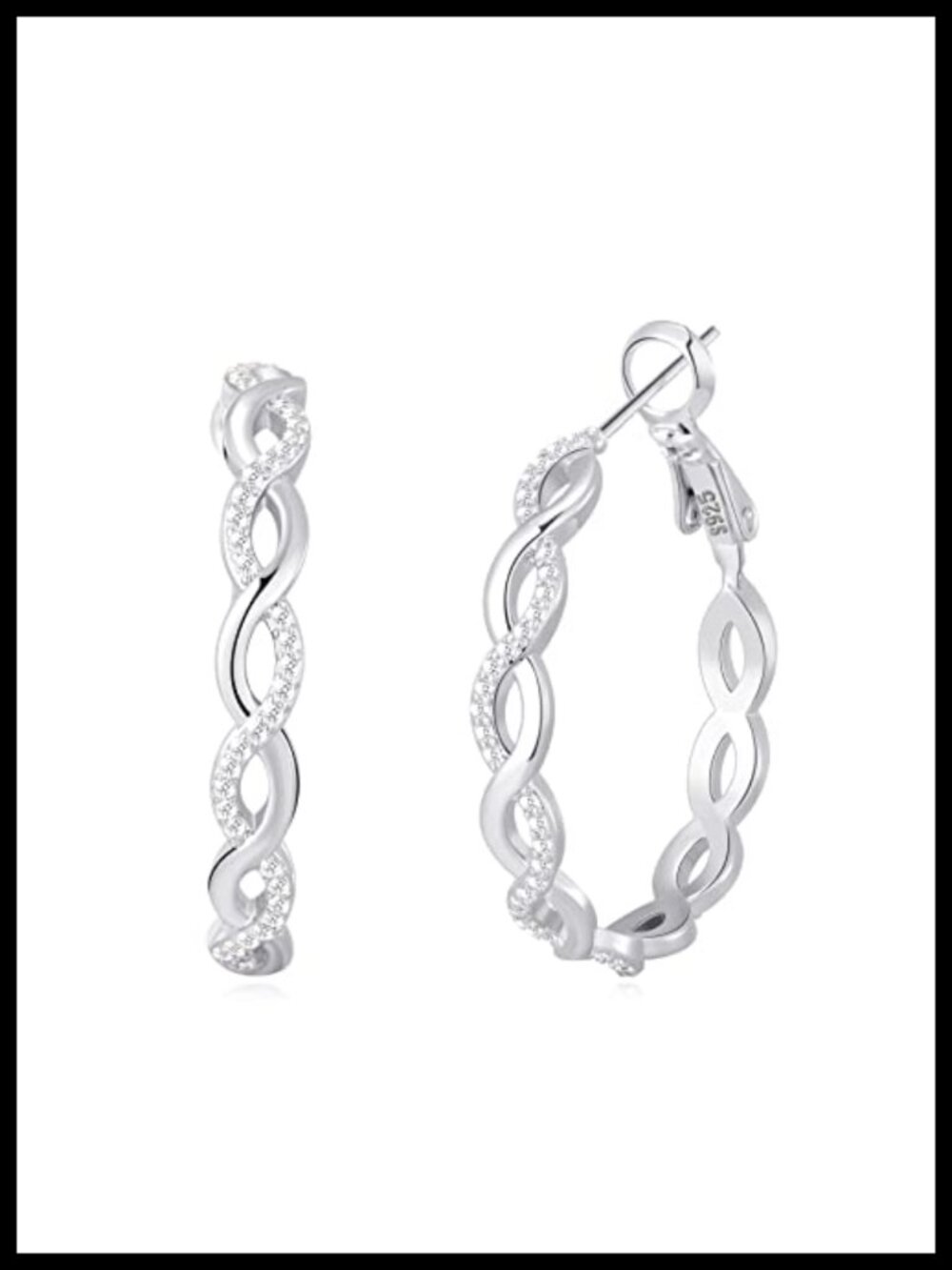S925 Sterling Silver Twisted Hoop Earrings Hypoallergenic 30mm